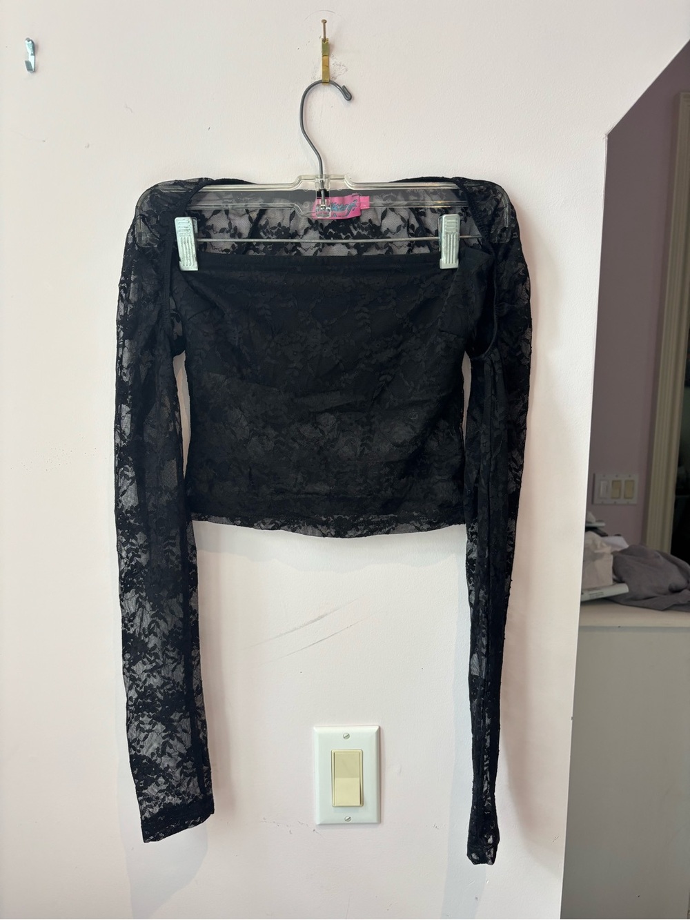 Edikted Black Sheer Lace Long-Sleeve Crop Top